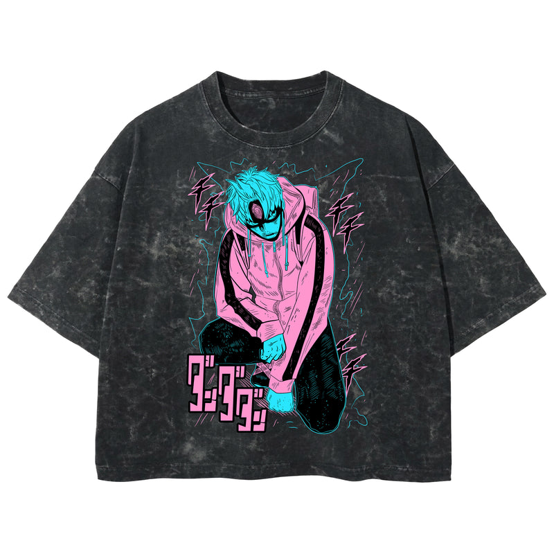 Playera streetwear premium de anime y gaming ExtraLife MX, corte boxy deluxe mineral wash heavyweight en color Acid Wash, moda urbana mexicana de culto.
