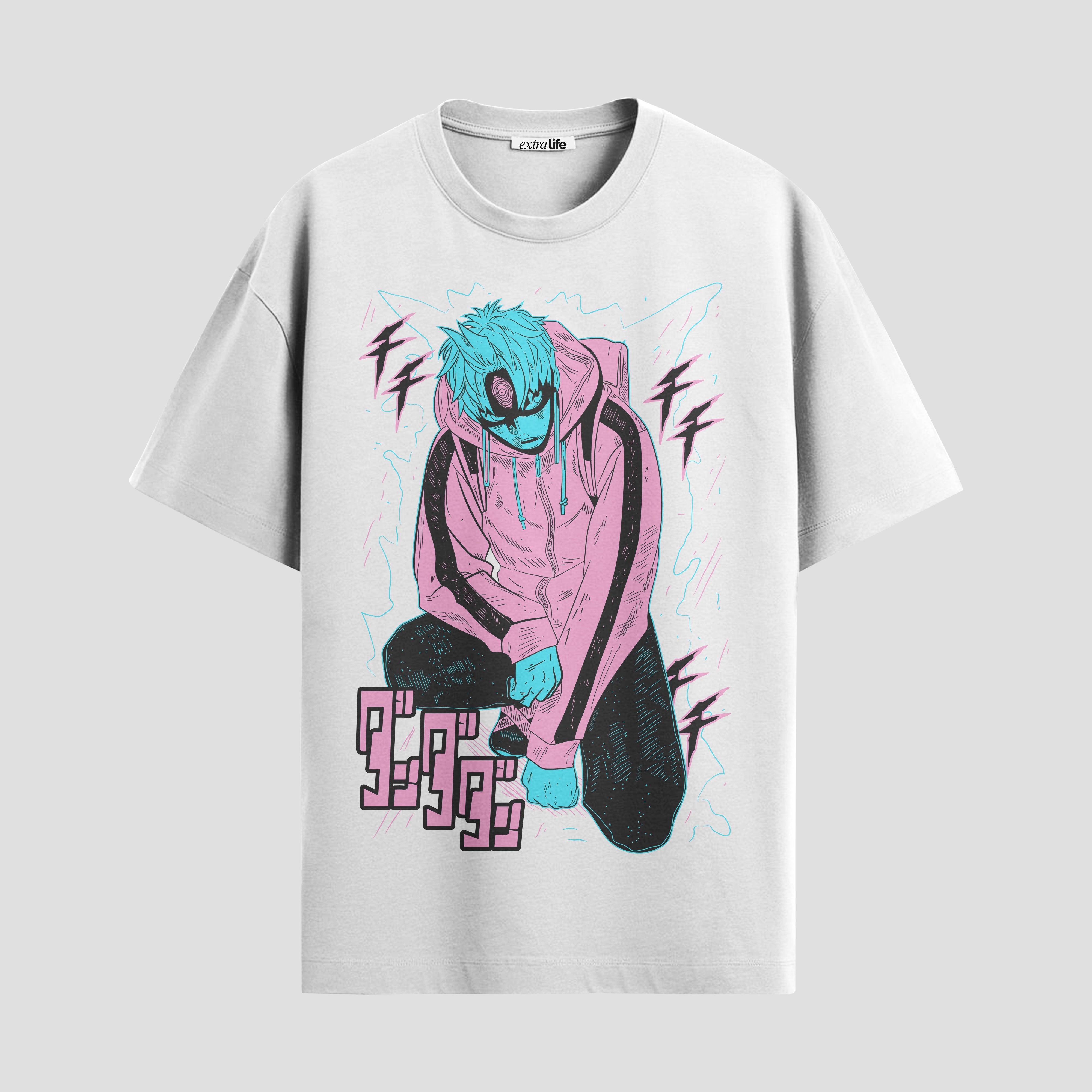 Playera urbana de anime y gaming ExtraLife MX, corte Standard Fit unisex ligero y transpirable en color Deep Black y Pure White, ropa de uso diario para gym y casual.
