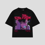 Playera streetwear premium de anime y gaming ExtraLife MX, corte boxy oversized drop shoulder heavyweight en color Deep Black y Off-White, moda urbana mexicana de culto.