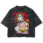 Playera streetwear premium de anime y gaming ExtraLife MX, corte boxy deluxe mineral wash heavyweight en color Acid Wash, moda urbana mexicana de culto.