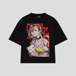Playera streetwear premium de anime y gaming ExtraLife MX, corte boxy oversized drop shoulder heavyweight en color Deep Black y Off-White, moda urbana mexicana de culto.