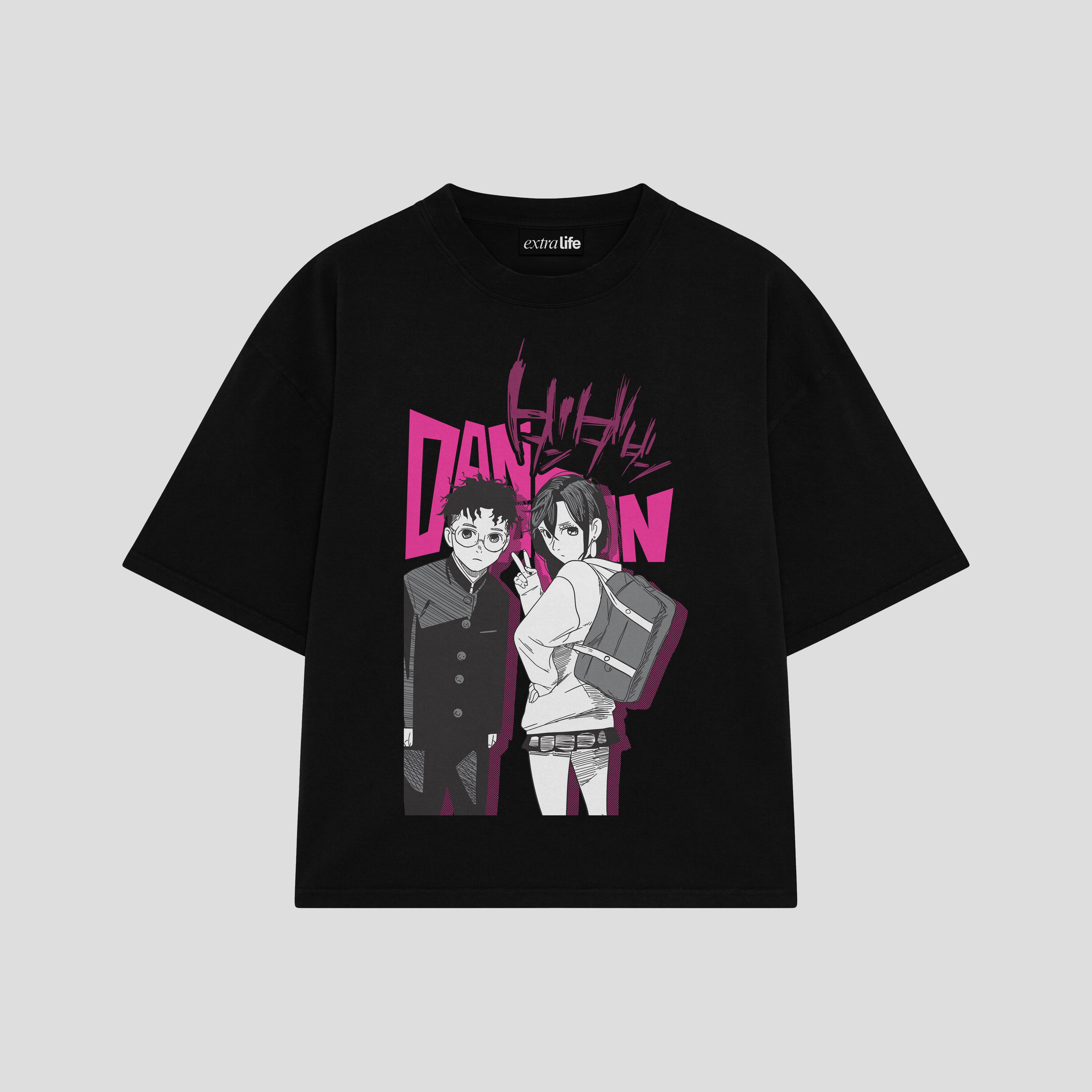 Playera streetwear premium de anime y gaming ExtraLife MX, corte boxy oversized drop shoulder heavyweight en color Deep Black y Off-White, moda urbana mexicana de culto.