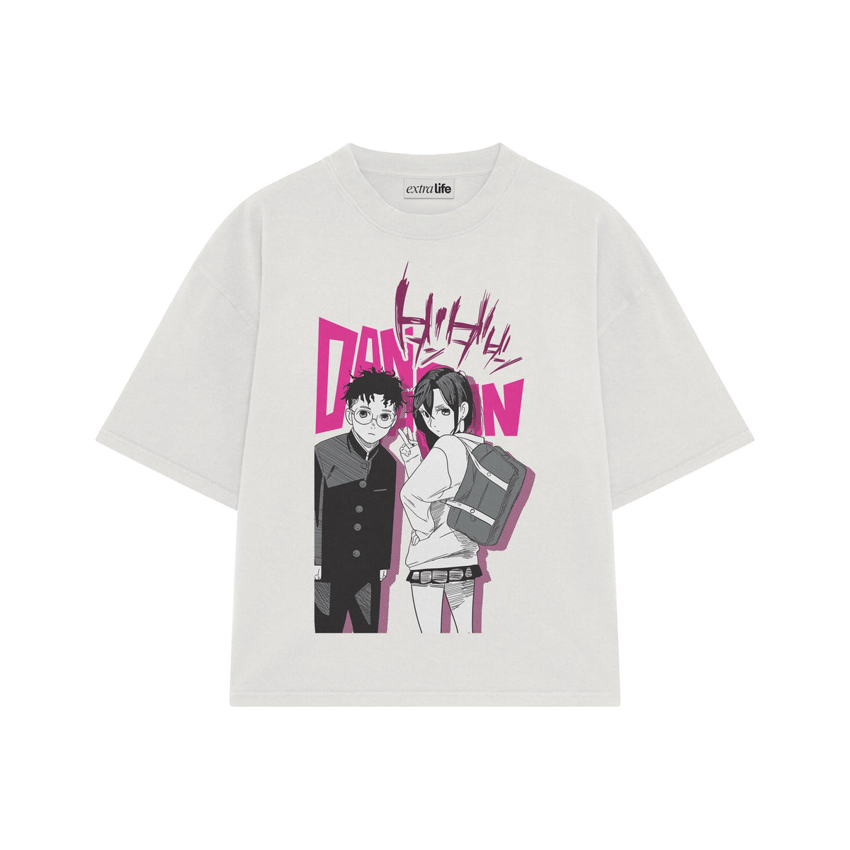 Playera streetwear premium de anime y gaming ExtraLife MX, corte oversized drop shoulder ligero y fresco en color Deep Black y Off-White, moda urbana mexicana de culto.