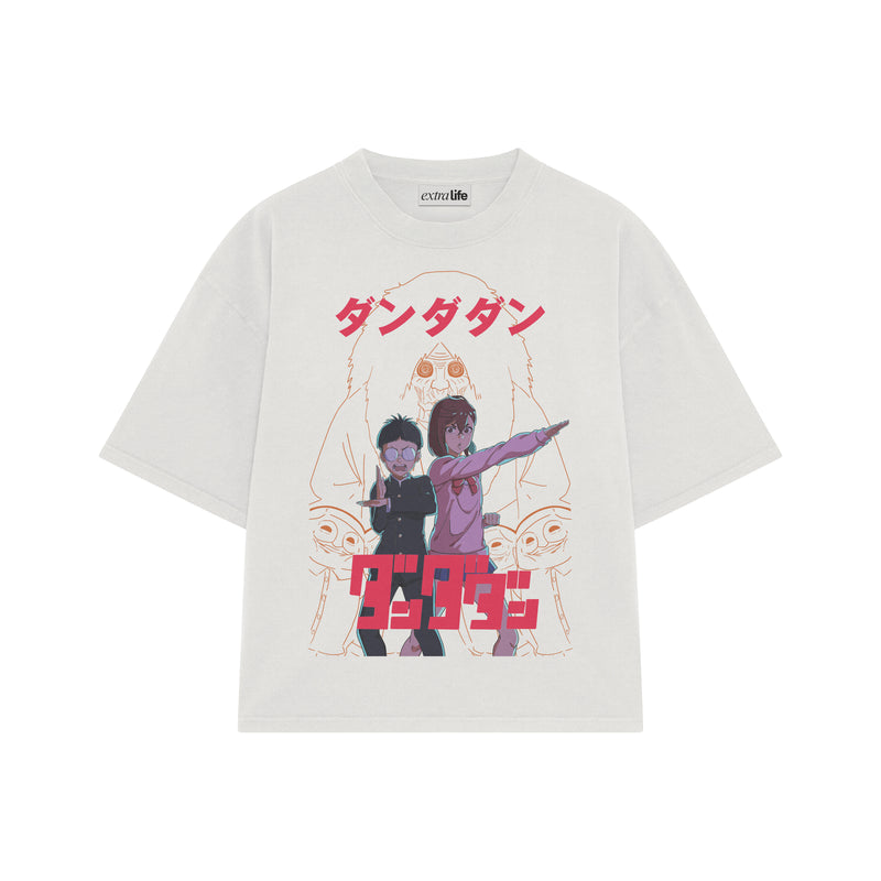 Playera streetwear premium de anime y gaming ExtraLife MX, corte boxy oversized drop shoulder heavyweight en color Deep Black y Off-White, moda urbana mexicana de culto.