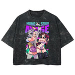 Playera streetwear premium de anime y gaming ExtraLife MX, corte boxy deluxe mineral wash heavyweight en color Acid Wash, moda urbana mexicana de culto.