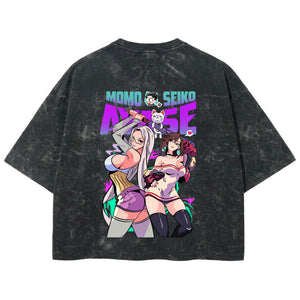 Playera streetwear premium de anime y gaming ExtraLife MX, corte boxy deluxe mineral wash heavyweight en color Acid Wash, moda urbana mexicana de culto.