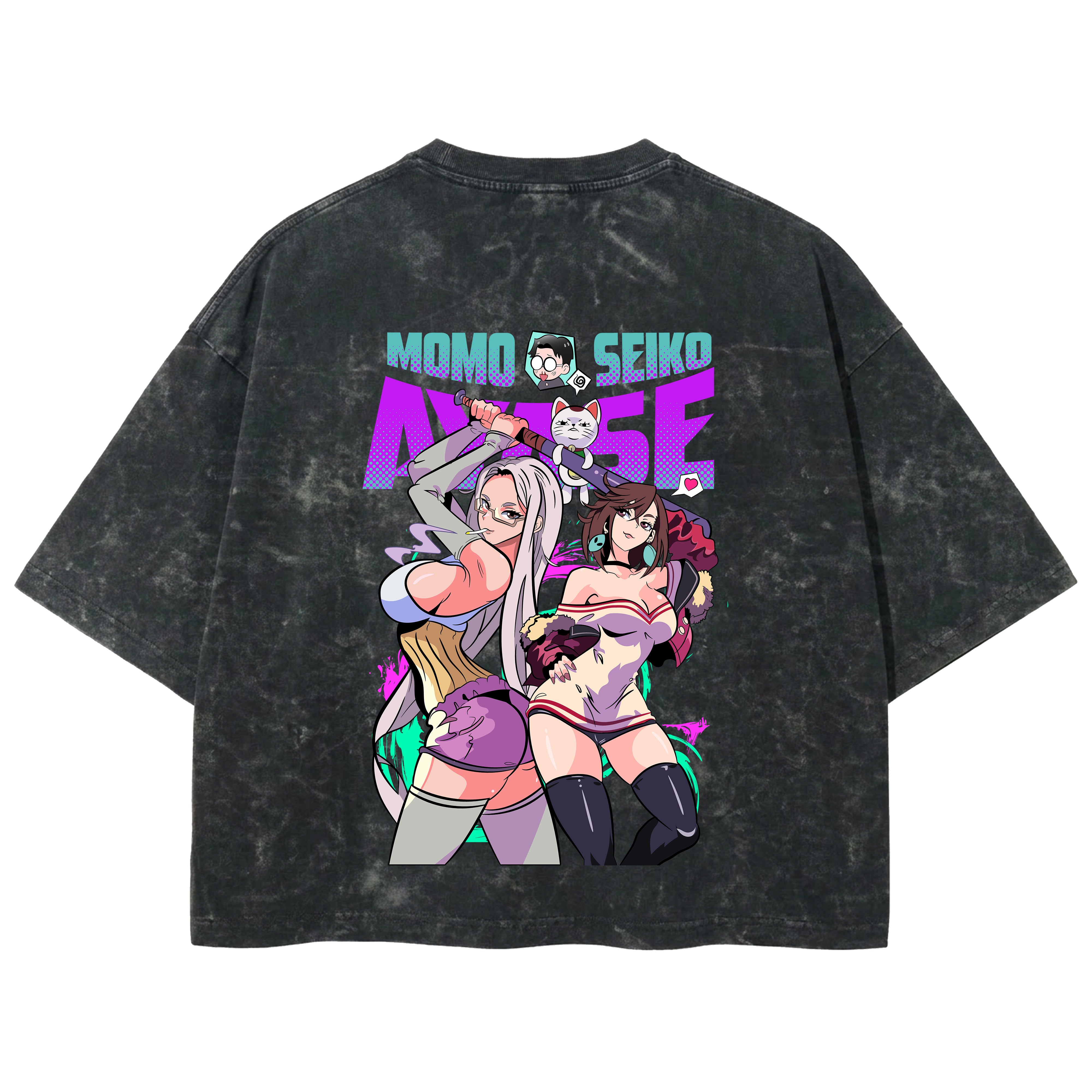 Playera streetwear premium de anime y gaming ExtraLife MX, corte boxy deluxe mineral wash heavyweight en color Acid Wash, moda urbana mexicana de culto.