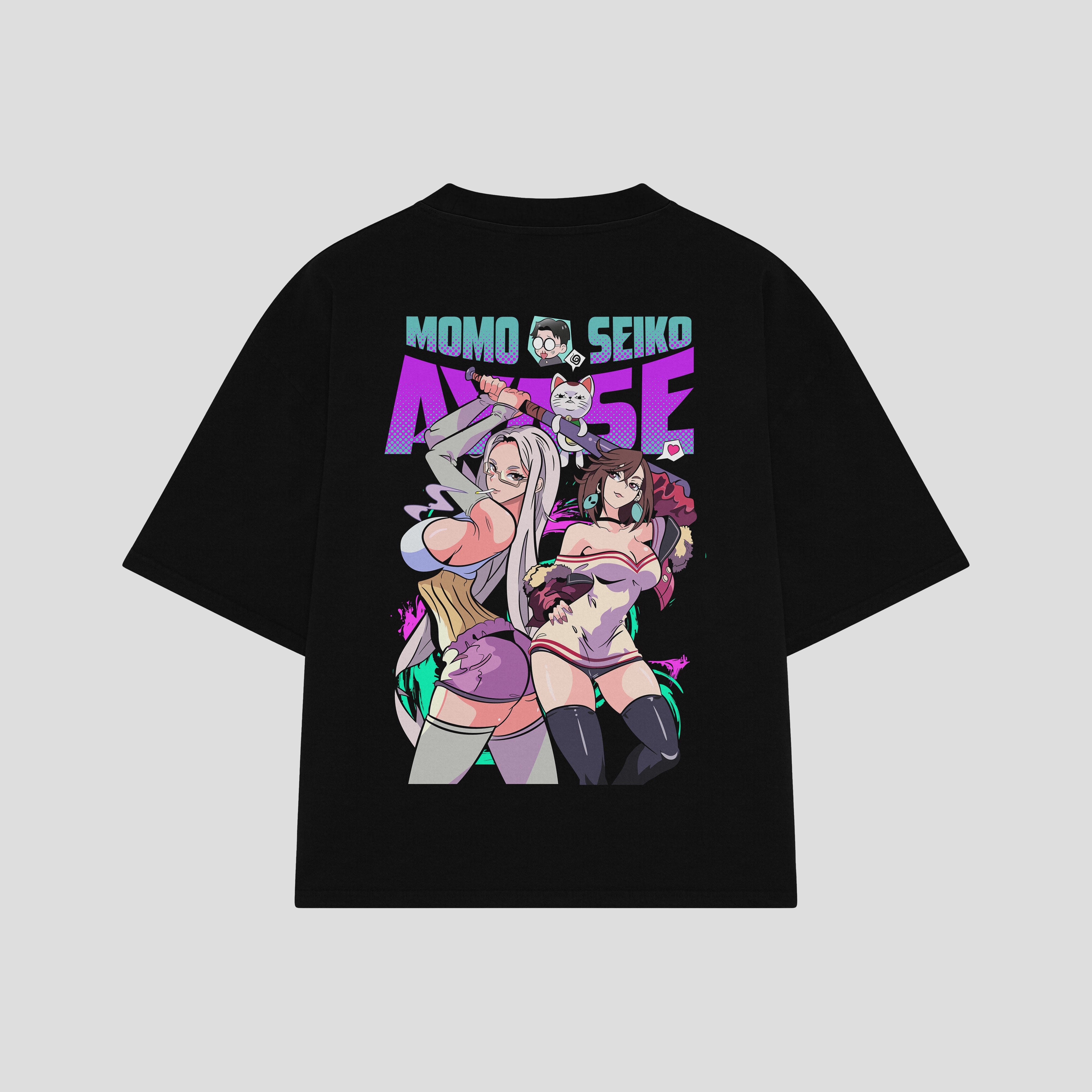 Playera streetwear premium de anime y gaming ExtraLife MX, corte boxy oversized drop shoulder heavyweight en color Deep Black y Off-White, moda urbana mexicana de culto.