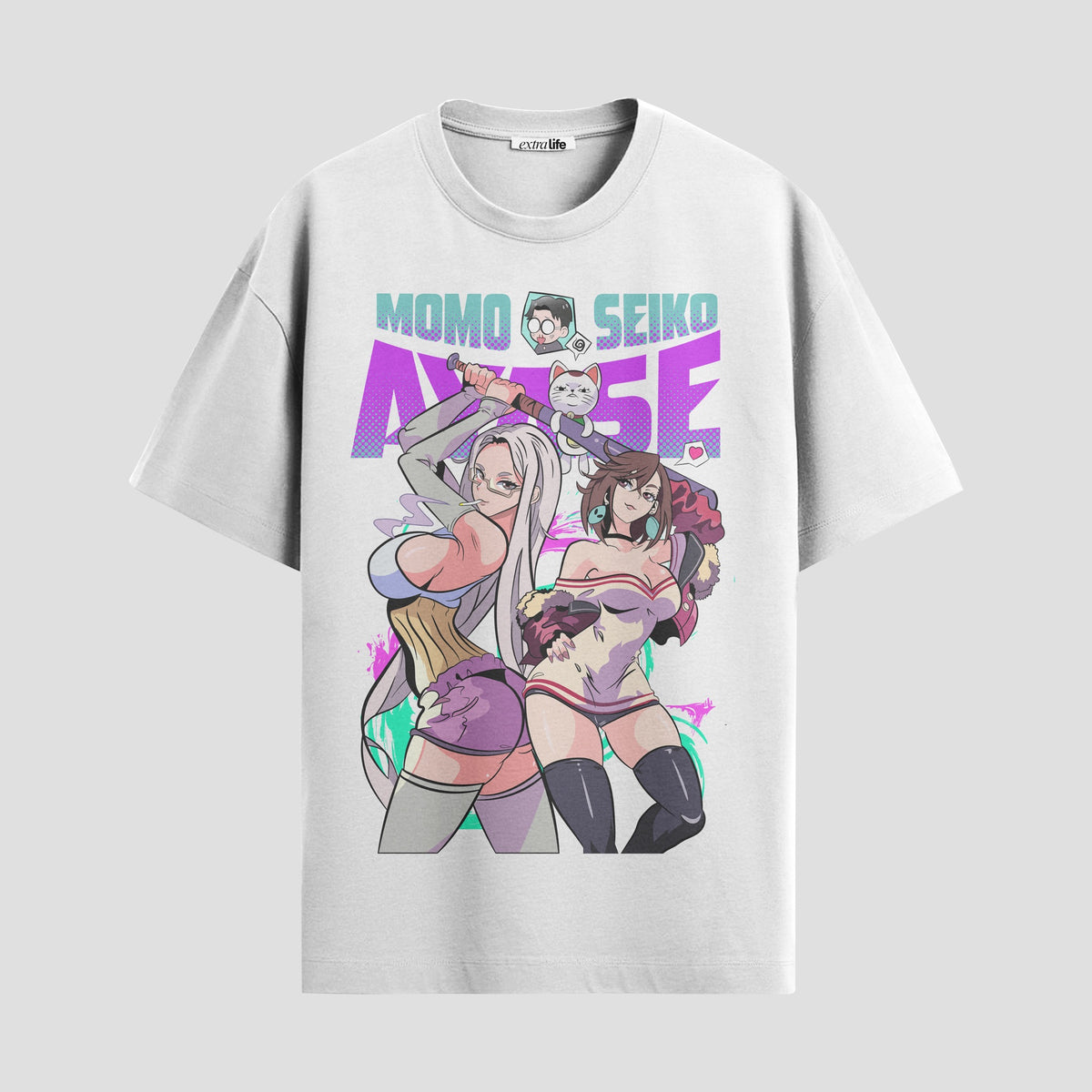 Playera urbana de anime y gaming ExtraLife MX, corte Classic Premium unisex ligero y transpirable en color Deep Black y Pure White, ropa de uso diario para gym y casual.