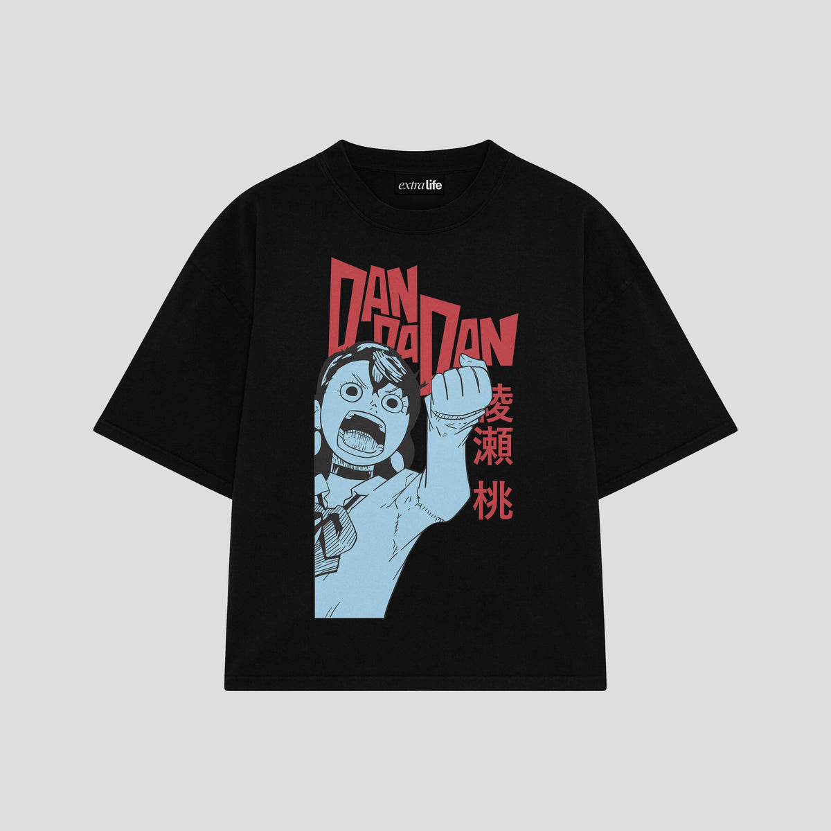 Playera streetwear premium de anime y gaming ExtraLife MX, corte oversized drop shoulder ligero y fresco en color Deep Black y Off-White, moda urbana mexicana de culto.