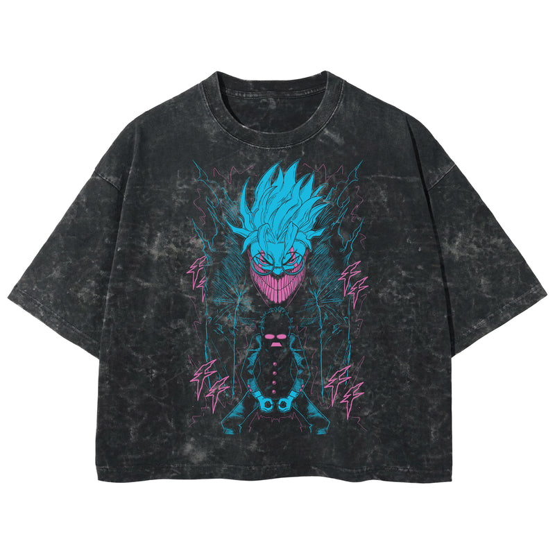 Playera streetwear premium de anime y gaming ExtraLife MX, corte boxy deluxe mineral wash heavyweight en color Acid Wash, moda urbana mexicana de culto.