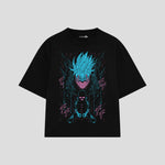 Playera streetwear premium de anime y gaming ExtraLife MX, corte boxy oversized drop shoulder heavyweight en color Deep Black y Off-White, moda urbana mexicana de culto.