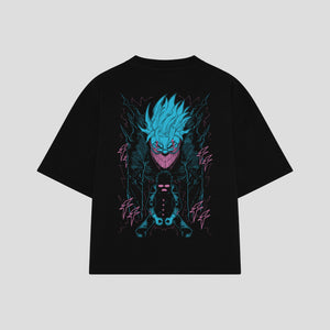 Playera streetwear premium de anime y gaming ExtraLife MX, corte boxy oversized drop shoulder heavyweight en color Deep Black y Off-White, moda urbana mexicana de culto.