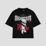 Playera streetwear premium de anime y gaming ExtraLife MX, corte boxy oversized drop shoulder heavyweight en color Deep Black y Off-White, moda urbana mexicana de culto.
