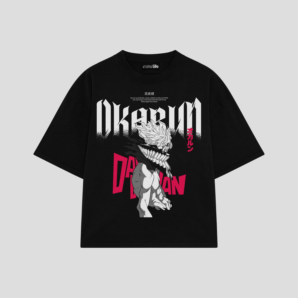 Playera streetwear premium de anime y gaming ExtraLife MX, corte oversized drop shoulder ligero y fresco en color Deep Black y Off-White, moda urbana mexicana de culto.