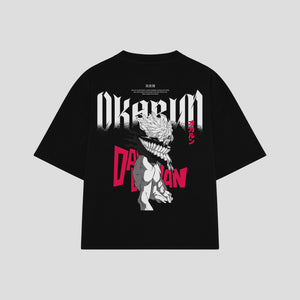 Playera streetwear premium de anime y gaming ExtraLife MX, corte boxy oversized drop shoulder heavyweight en color Deep Black y Off-White, moda urbana mexicana de culto.
