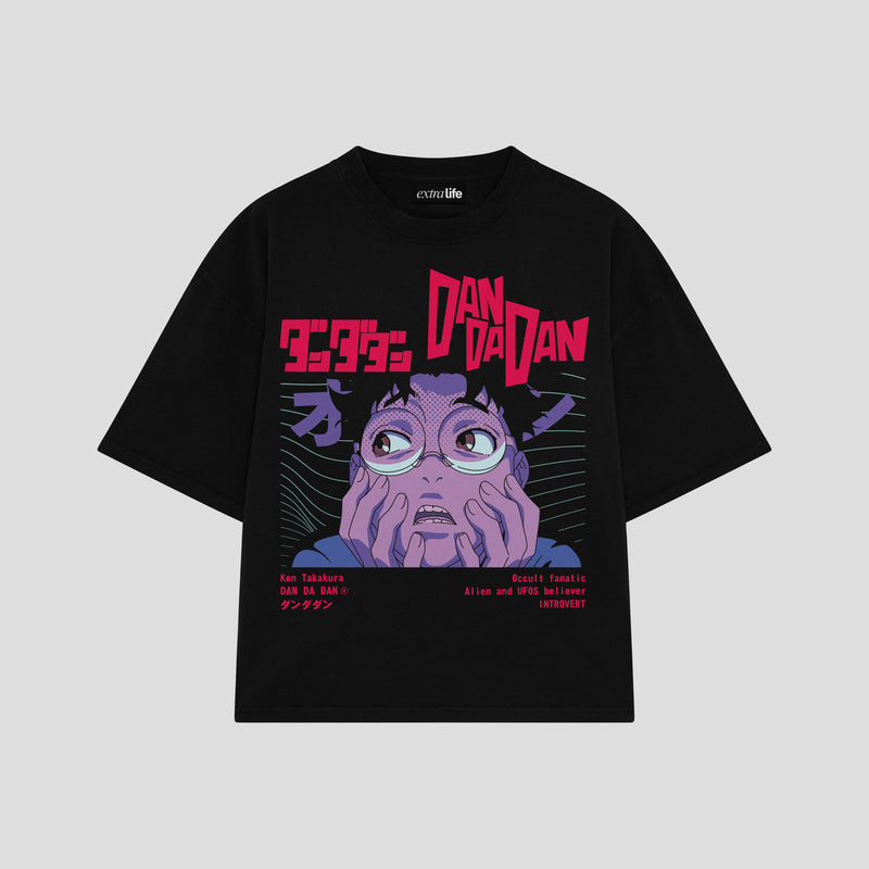 Playera streetwear premium de anime y gaming ExtraLife MX, corte boxy oversized drop shoulder heavyweight en color Deep Black y Off-White, moda urbana mexicana de culto.