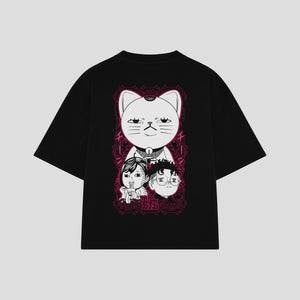 Playera streetwear premium de anime y gaming ExtraLife MX, corte boxy oversized drop shoulder heavyweight en color Deep Black y Off-White, moda urbana mexicana de culto.