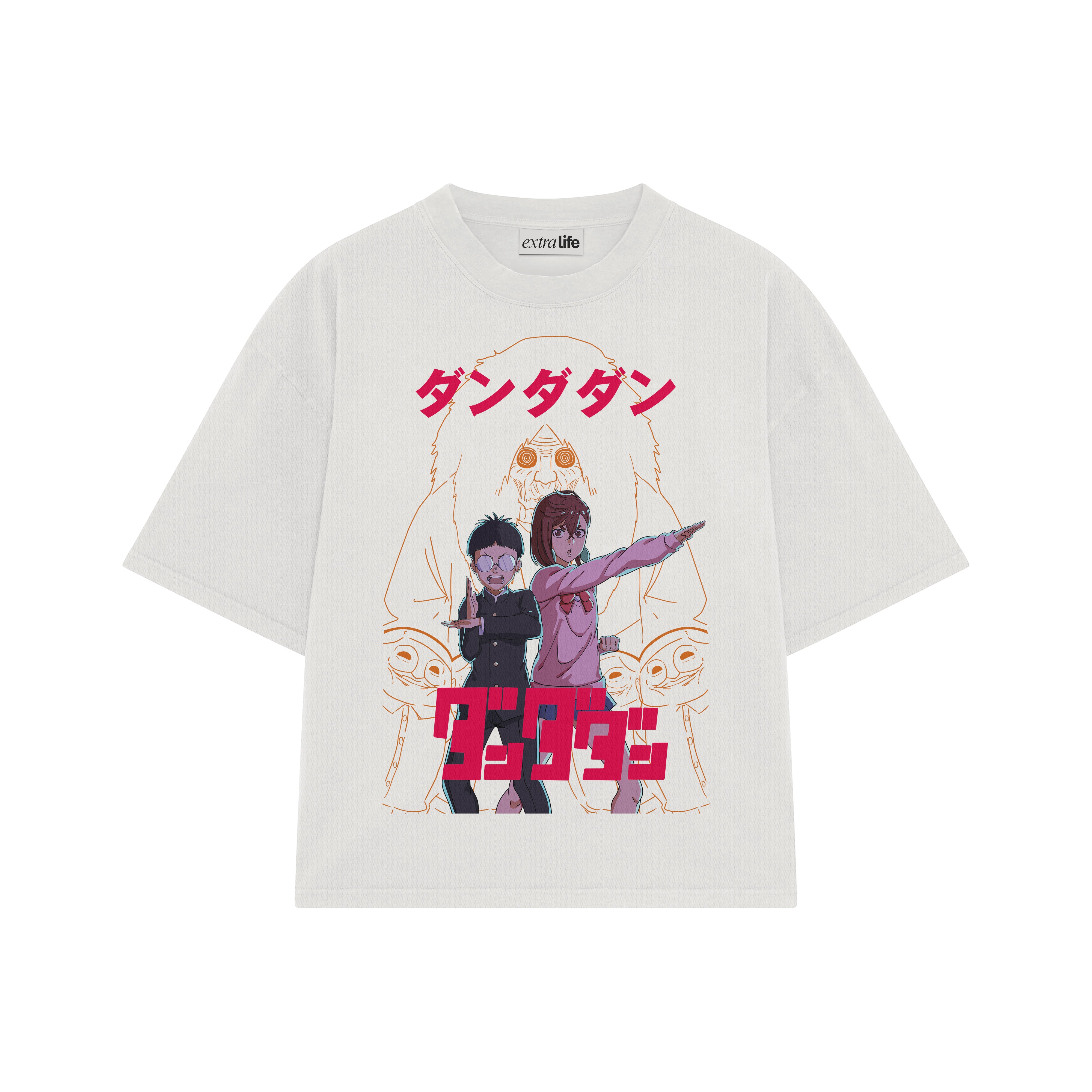 Playera streetwear premium de anime y gaming ExtraLife MX, corte boxy oversized drop shoulder heavyweight en color Deep Black y Off-White, moda urbana mexicana de culto.