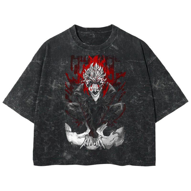 Playera streetwear premium de anime y gaming ExtraLife MX, corte boxy deluxe mineral wash heavyweight en color Acid Wash, moda urbana mexicana de culto.