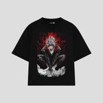 Playera streetwear premium de anime y gaming ExtraLife MX, corte boxy oversized drop shoulder heavyweight en color Deep Black y Off-White, moda urbana mexicana de culto.