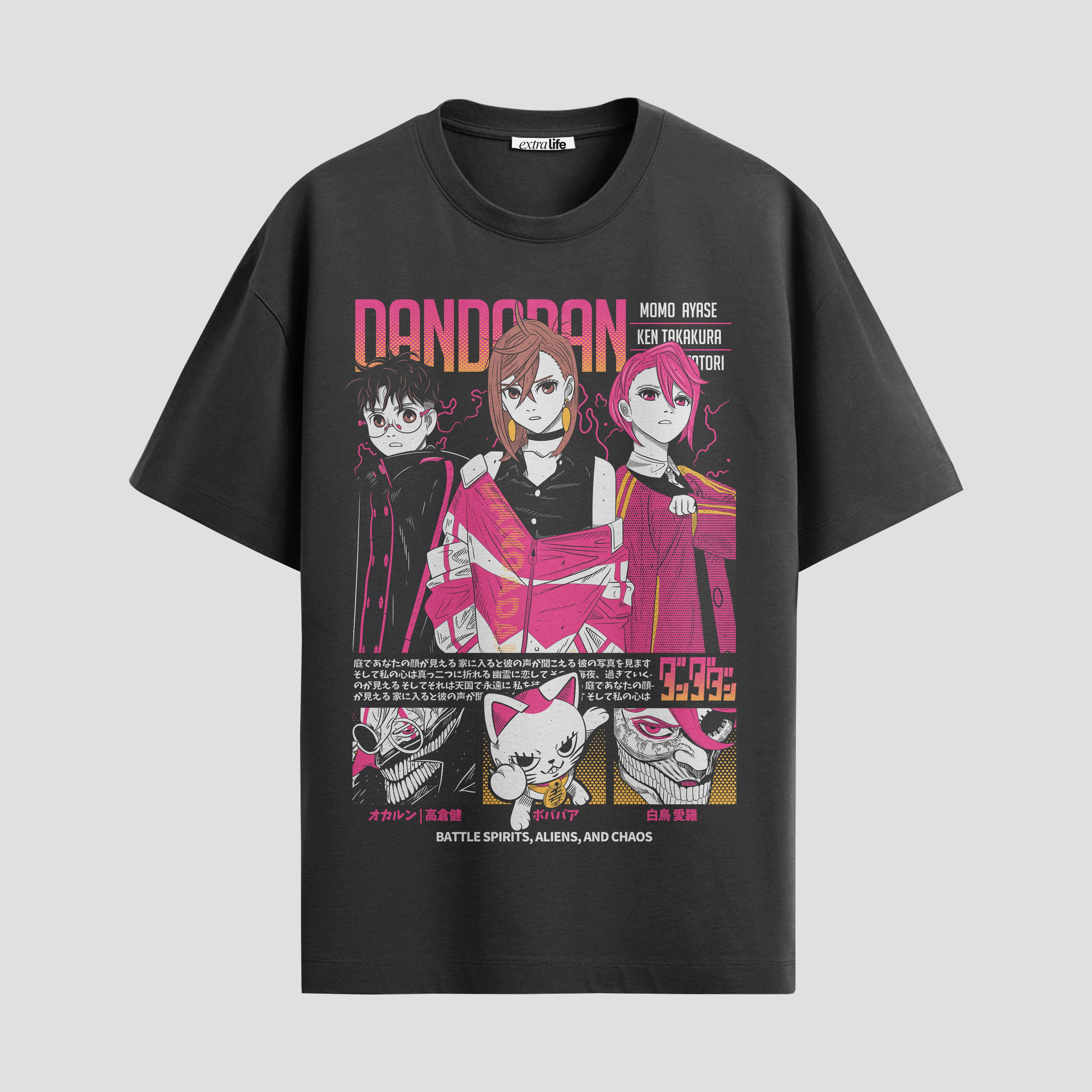 Playera urbana de anime y gaming ExtraLife MX, corte Standard Fit unisex ligero y transpirable en color Deep Black y Pure White, ropa de uso diario para gym y casual.