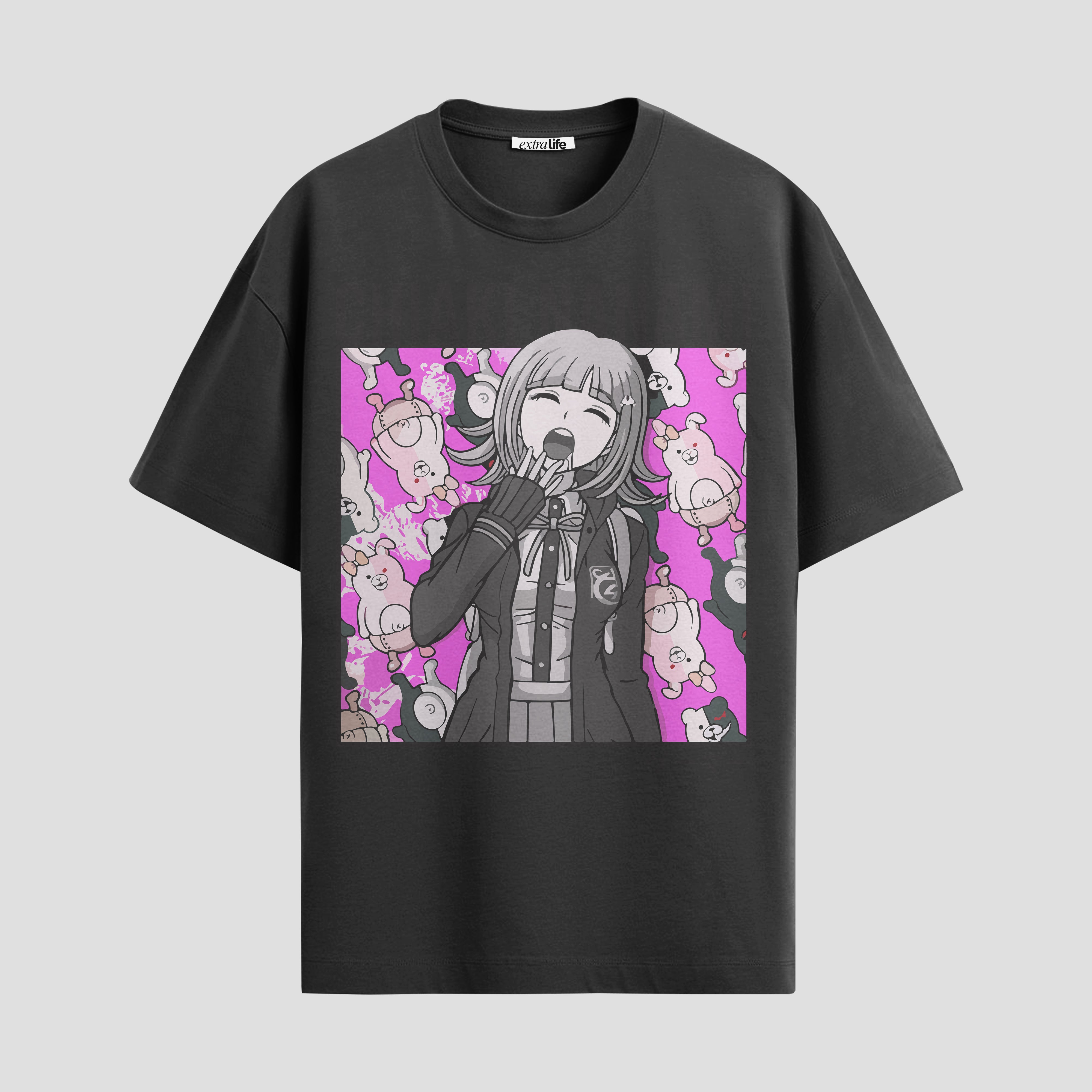 Playera urbana de anime y gaming ExtraLife MX, corte Standard Fit unisex ligero y transpirable en color Deep Black y Pure White, ropa de uso diario para gym y casual.