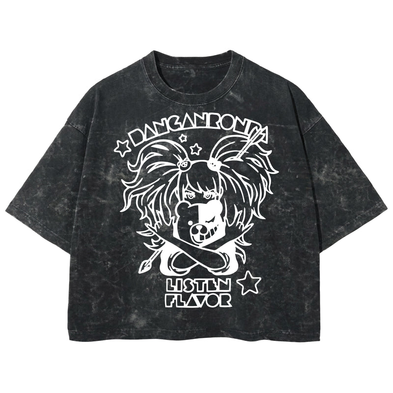 Playera streetwear premium de anime y gaming ExtraLife MX, corte boxy deluxe mineral wash heavyweight en color Acid Wash, moda urbana mexicana de culto.
