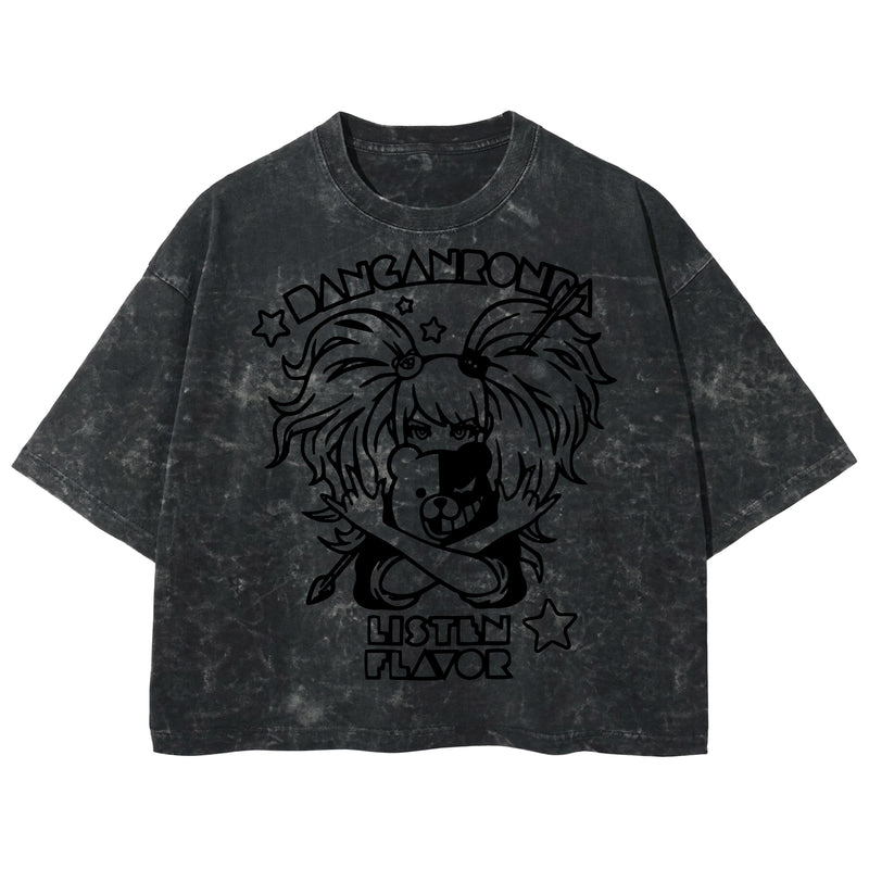 Playera streetwear premium de anime y gaming ExtraLife MX, corte boxy deluxe mineral wash heavyweight en color Acid Wash, moda urbana mexicana de culto.