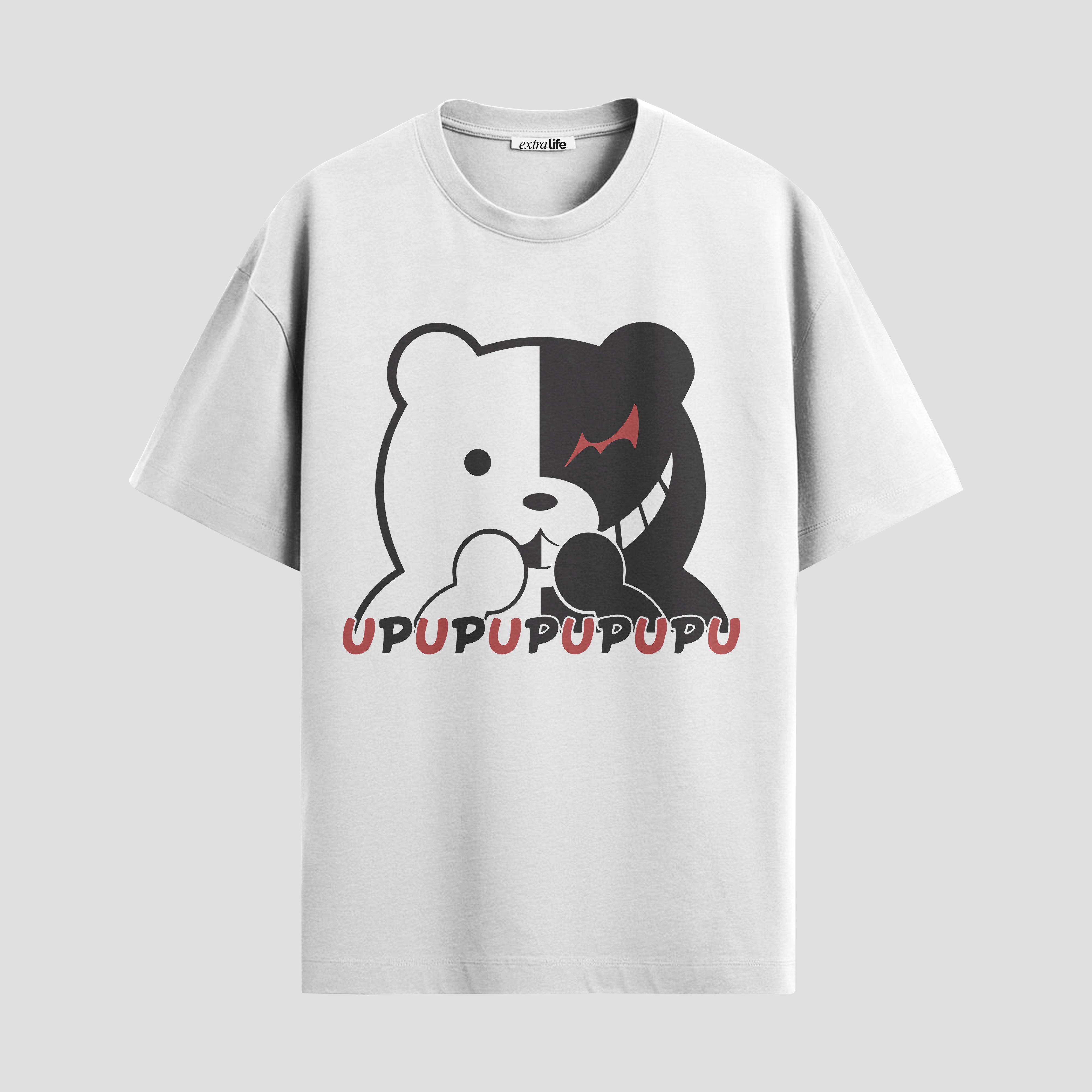 Playera urbana de anime y gaming ExtraLife MX, corte Standard Fit unisex ligero y transpirable en color Deep Black y Pure White, ropa de uso diario para gym y casual.