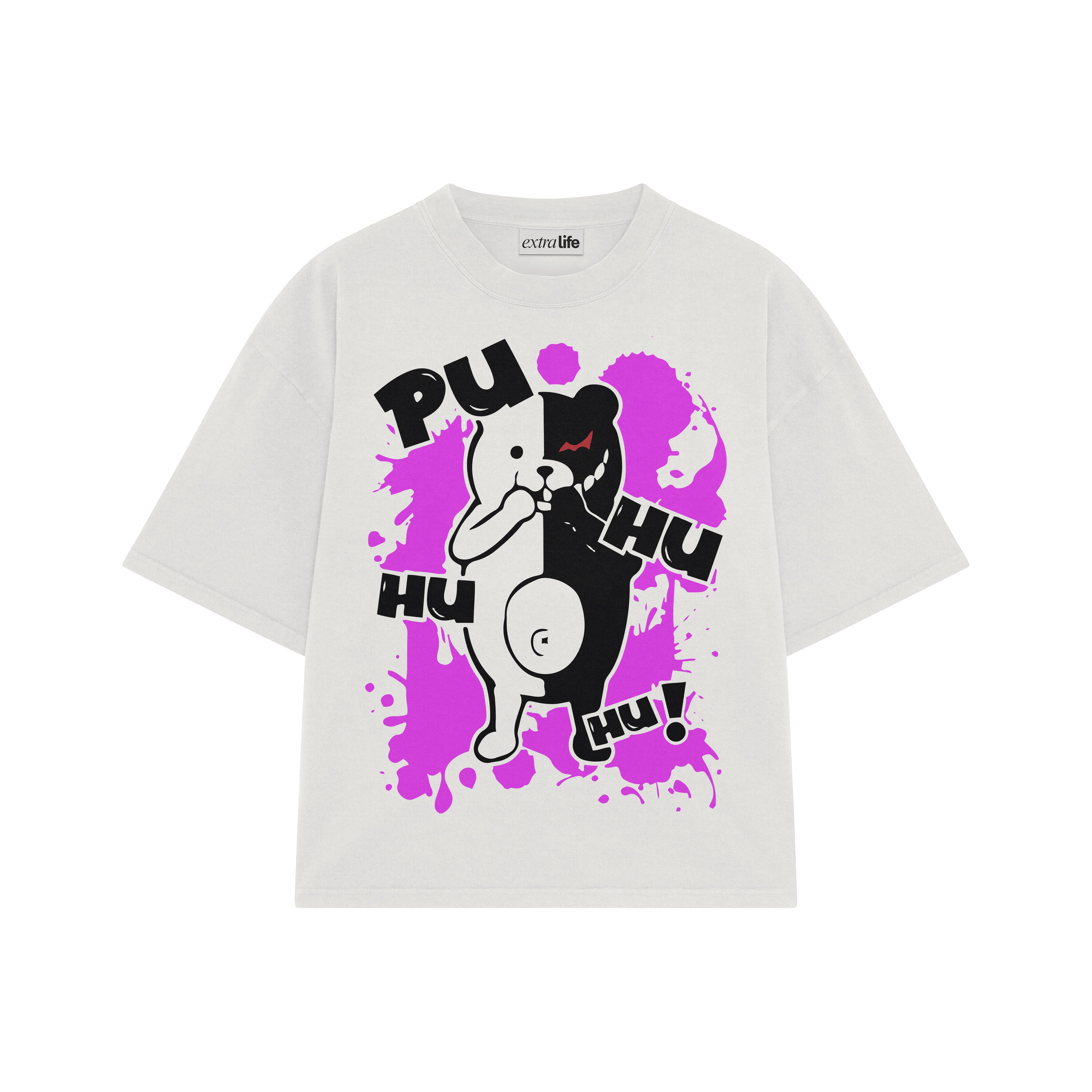 Playera streetwear premium de anime y gaming ExtraLife MX, corte boxy oversized drop shoulder heavyweight en color Deep Black y Off-White, moda urbana mexicana de culto.
