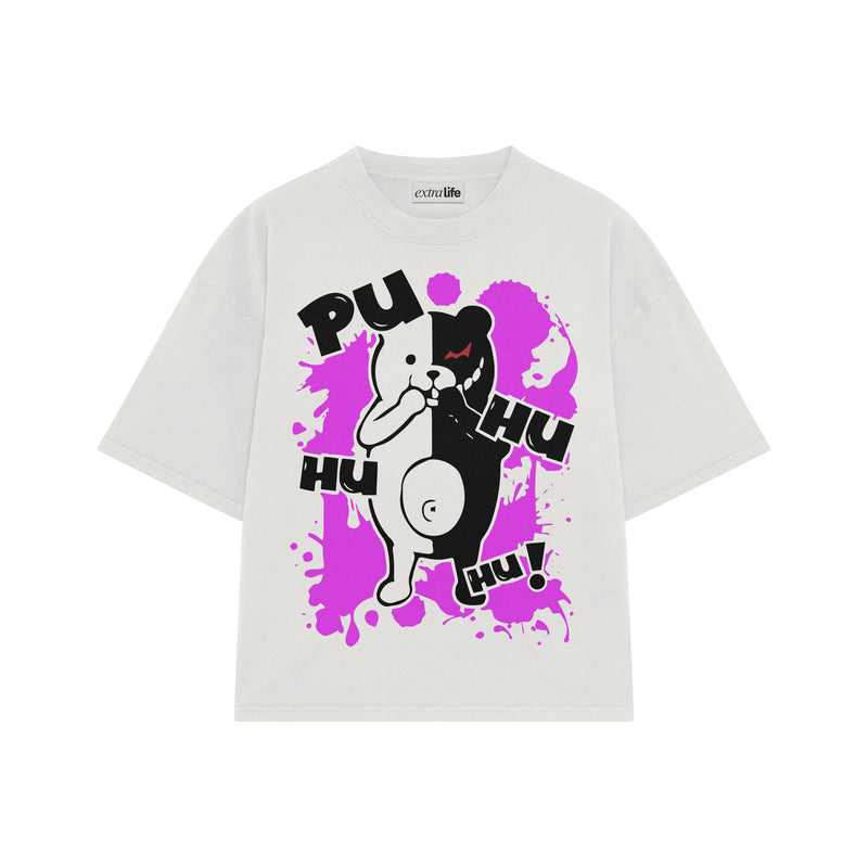 Playera streetwear premium de anime y gaming ExtraLife MX, corte boxy oversized drop shoulder heavyweight en color Deep Black y Off-White, moda urbana mexicana de culto.