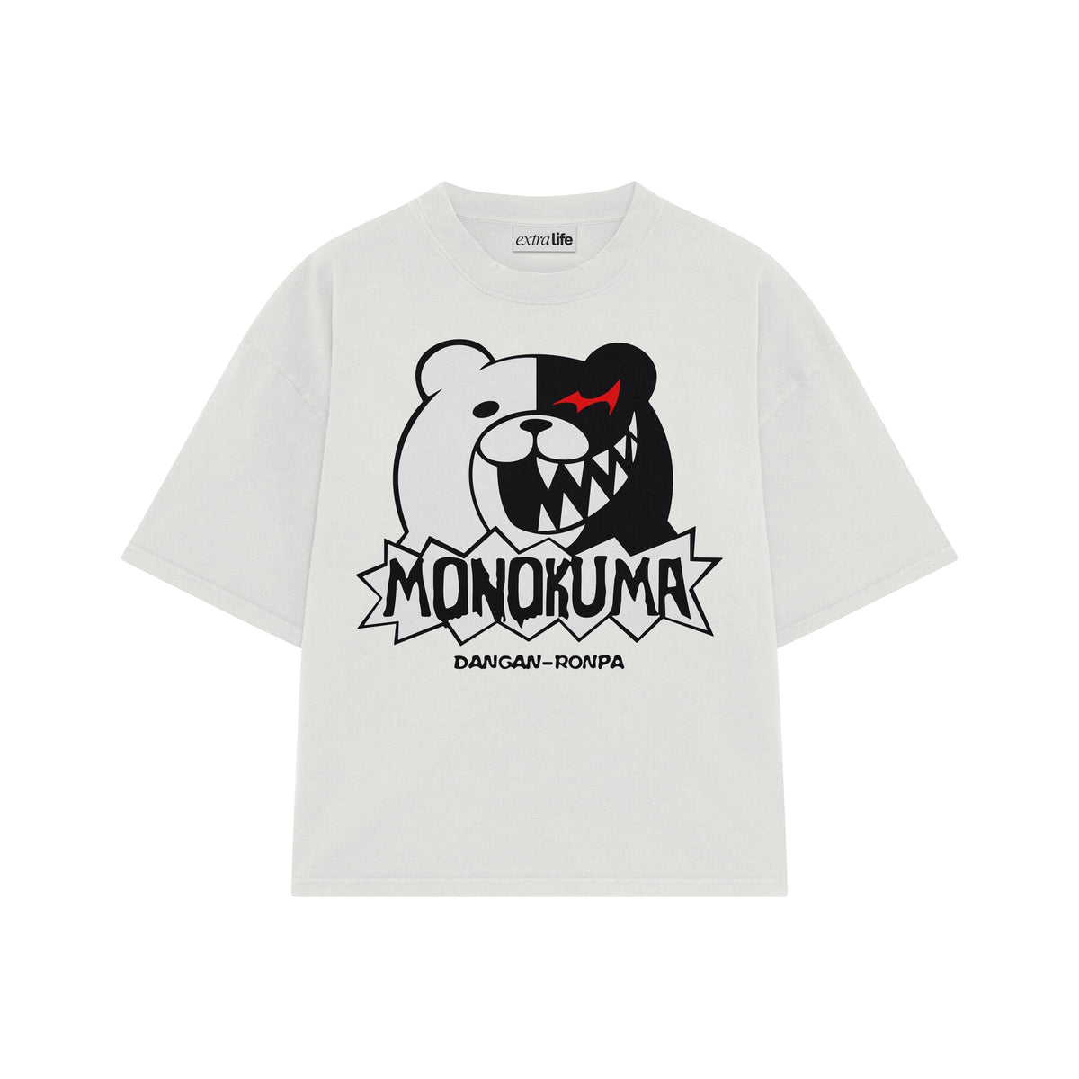 Playera streetwear premium de anime y gaming ExtraLife MX, corte oversized drop shoulder ligero y fresco en color Deep Black y Off-White, moda urbana mexicana de culto.