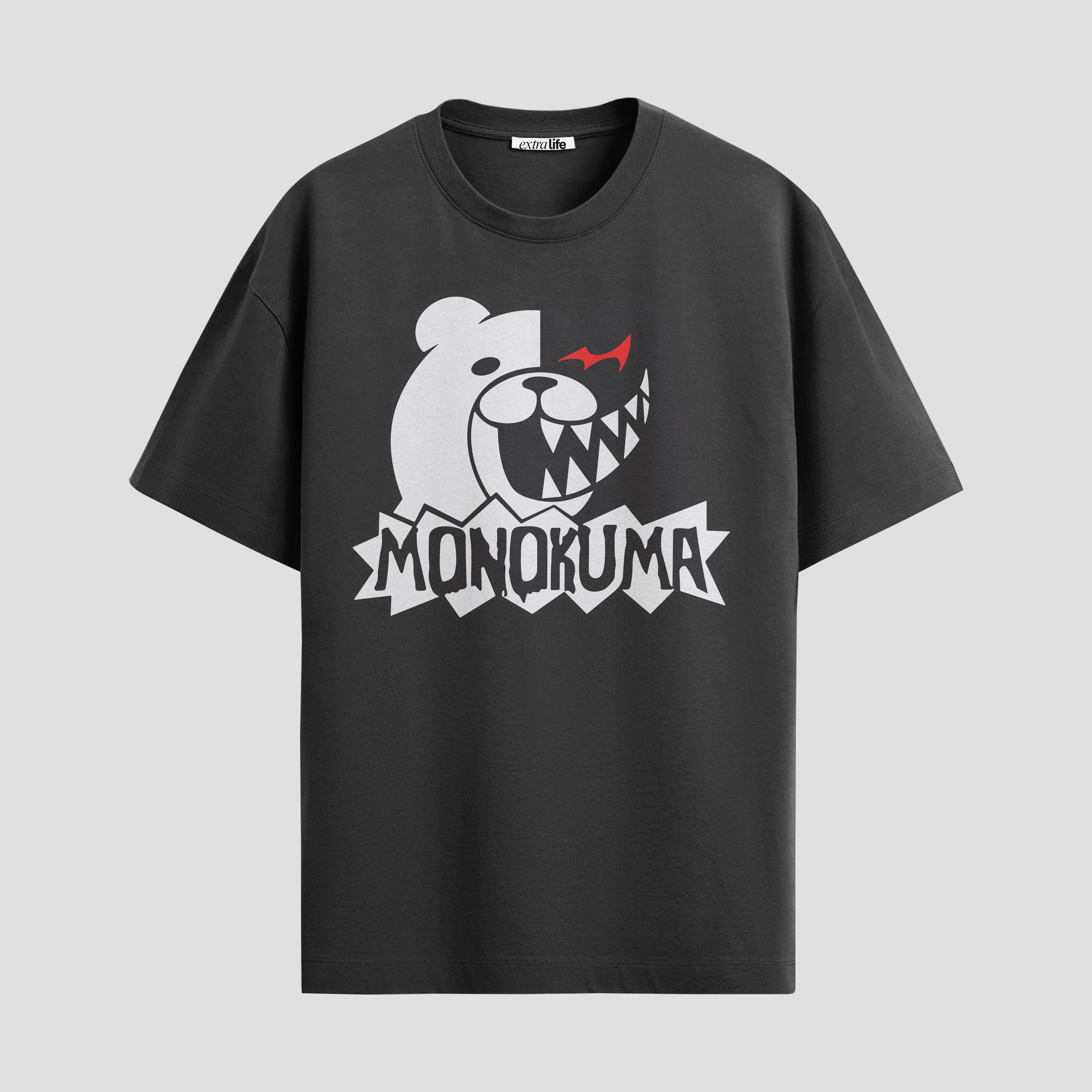 Playera urbana de anime y gaming ExtraLife MX, corte Standard Fit unisex ligero y transpirable en color Deep Black y Pure White, ropa de uso diario para gym y casual.