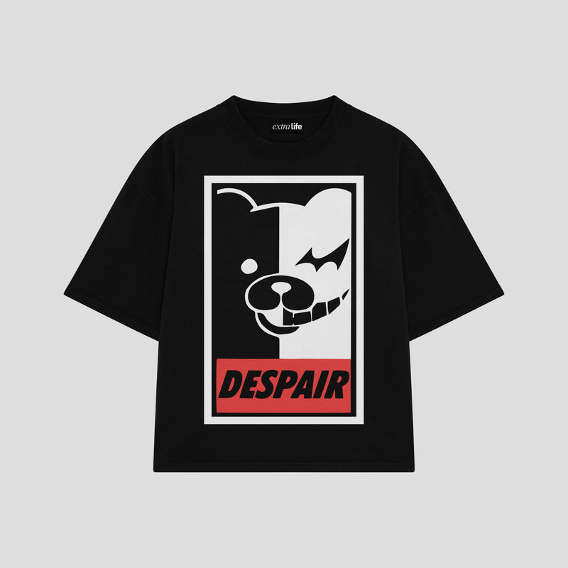 Playera streetwear premium de anime y gaming ExtraLife MX, corte boxy oversized drop shoulder heavyweight en color Deep Black y Off-White, moda urbana mexicana de culto.