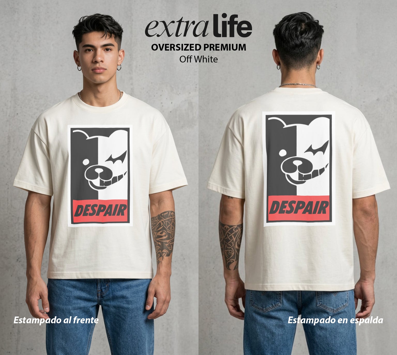 El Juicio Final Escolar | El Osito del Caos #00607 - Playera Oversized Premium | Off White - Foto en modelo