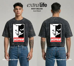 Playera streetwear premium de anime y gaming ExtraLife MX, corte boxy deluxe mineral wash heavyweight en color Acid Wash, moda urbana mexicana de culto.
