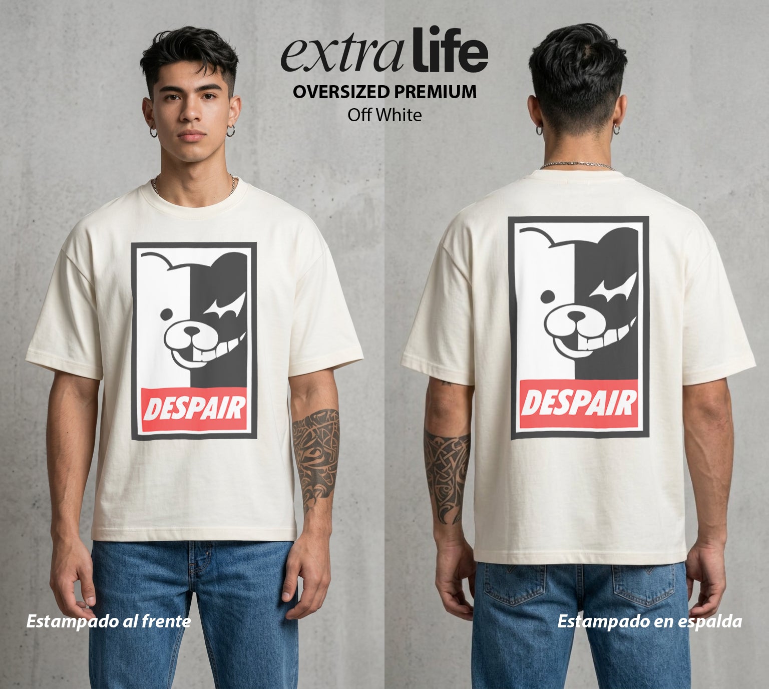 El Juicio Final Escolar | El Juez de la Desesperanza #00608 - Playera Oversized Premium | Off White - Foto en modelo