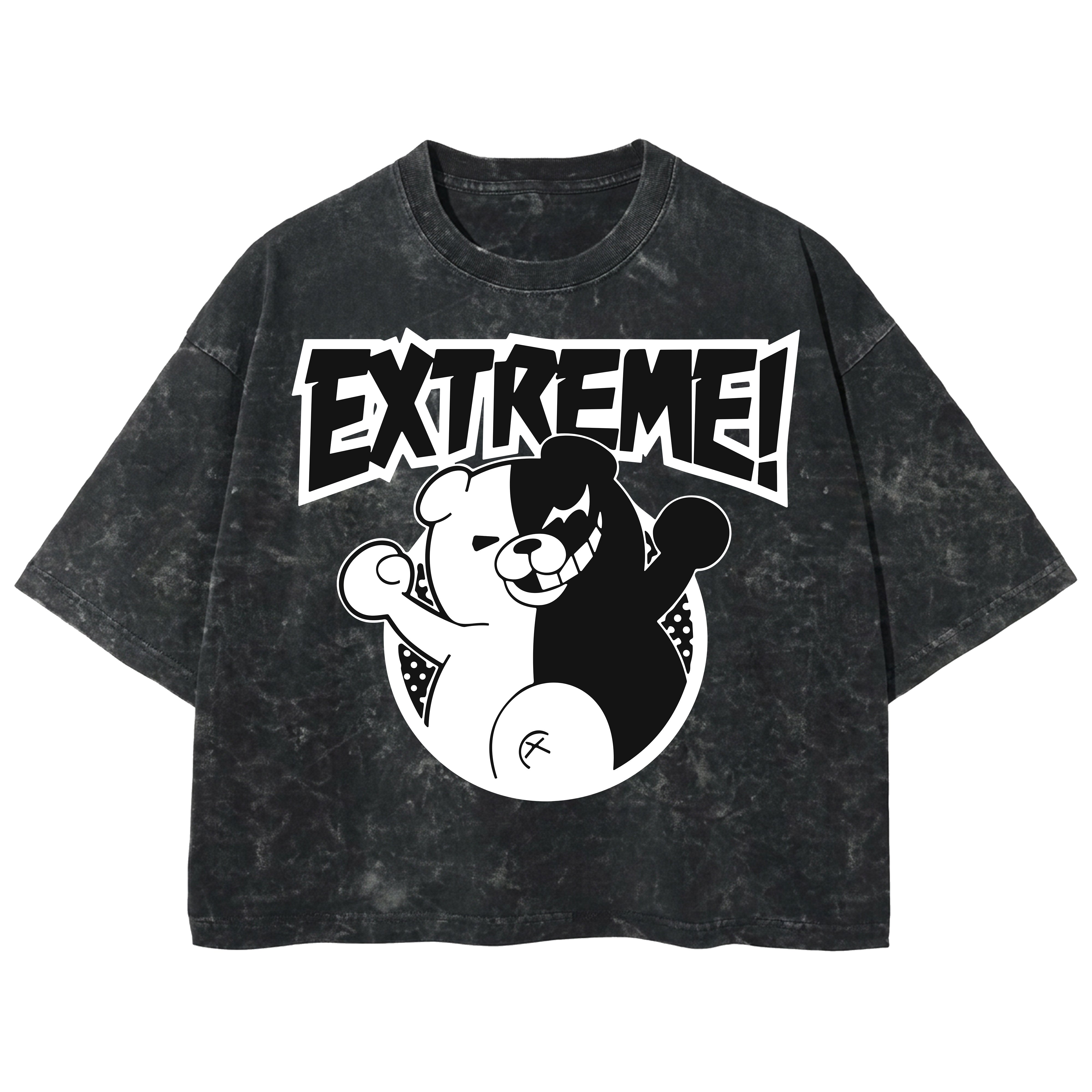 Playera streetwear premium de anime y gaming ExtraLife MX, corte boxy deluxe mineral wash heavyweight en color Acid Wash, moda urbana mexicana de culto.