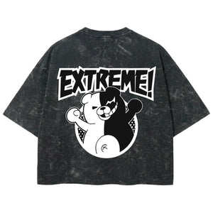 Playera streetwear premium de anime y gaming ExtraLife MX, corte boxy deluxe mineral wash heavyweight en color Acid Wash, moda urbana mexicana de culto.