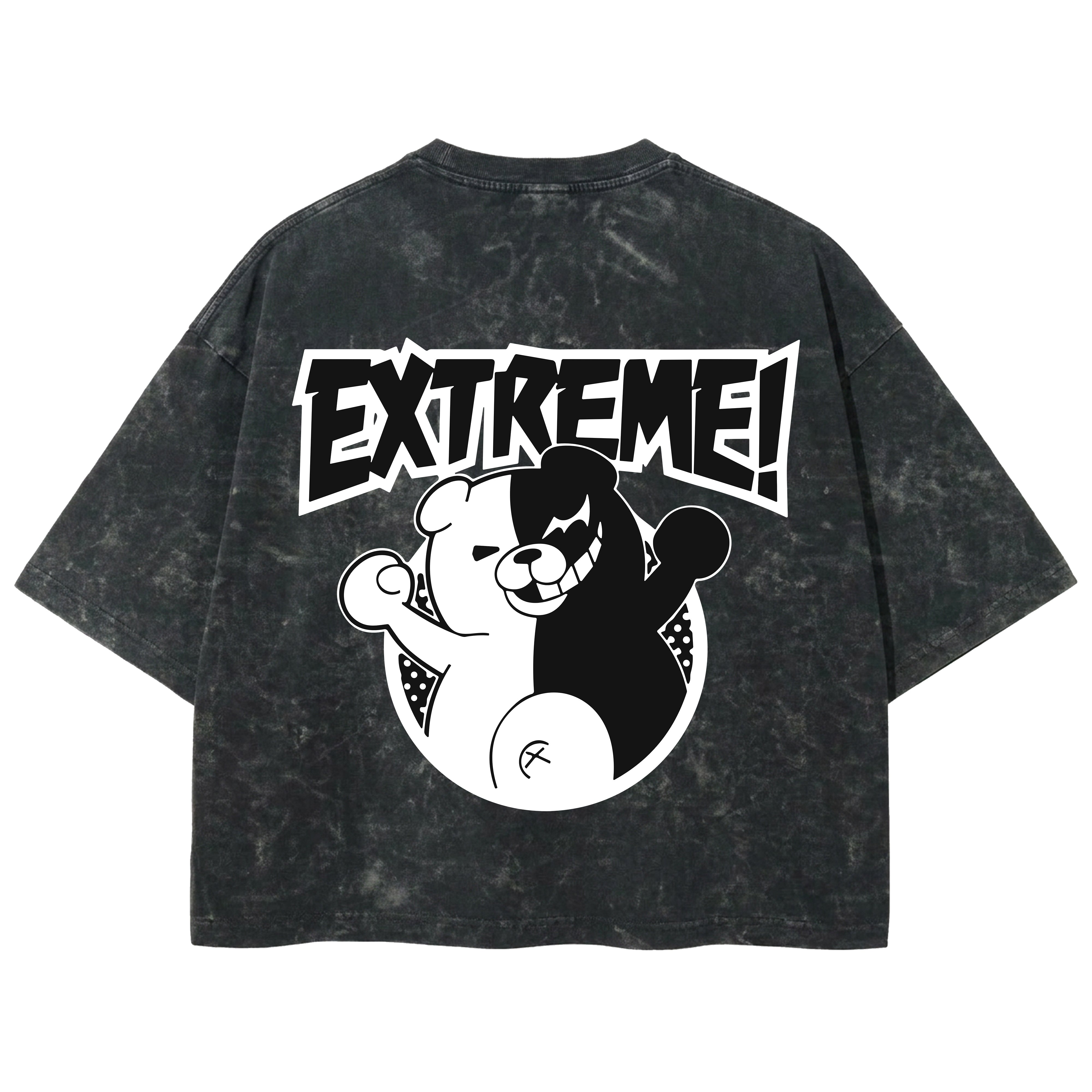 Playera streetwear premium de anime y gaming ExtraLife MX, corte boxy deluxe mineral wash heavyweight en color Acid Wash, moda urbana mexicana de culto.