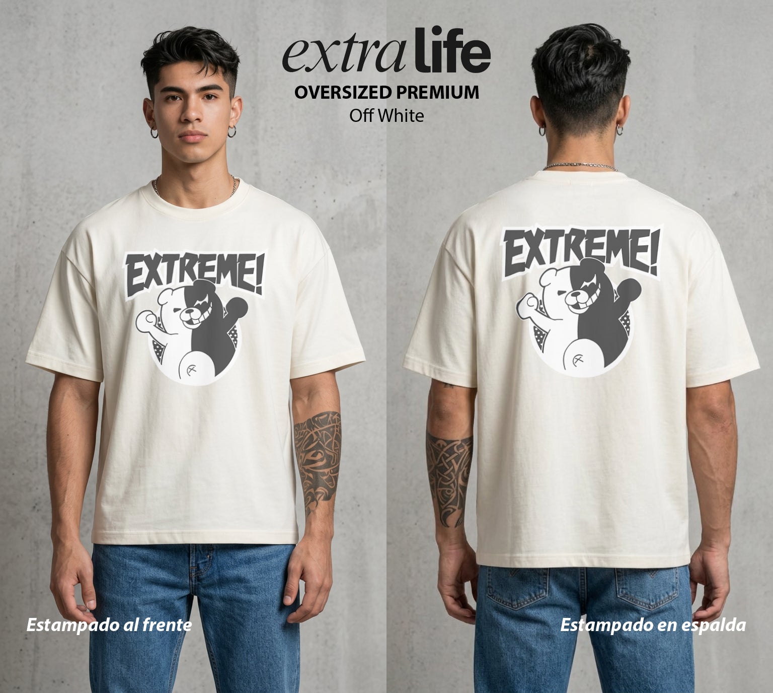El Juicio Final Escolar | El Osito del Caos #00610 - Playera Oversized Premium | Off White - Foto en modelo