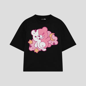Playera streetwear premium de anime y gaming ExtraLife MX, corte boxy oversized drop shoulder heavyweight en color Deep Black y Off-White, moda urbana mexicana de culto.
