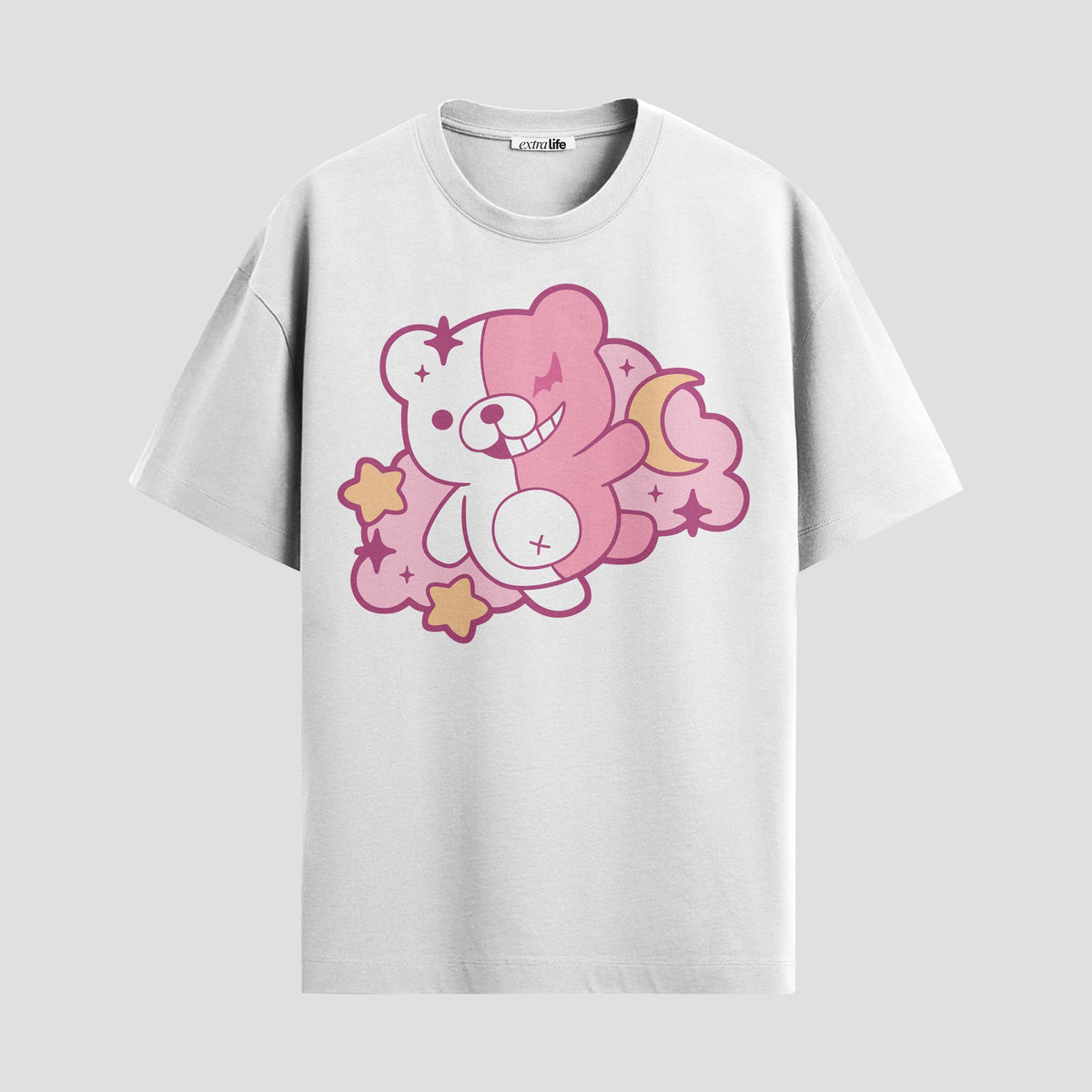 Playera urbana de anime y gaming ExtraLife MX, corte Classic Premium unisex ligero y transpirable en color Deep Black y Pure White, ropa de uso diario para gym y casual.