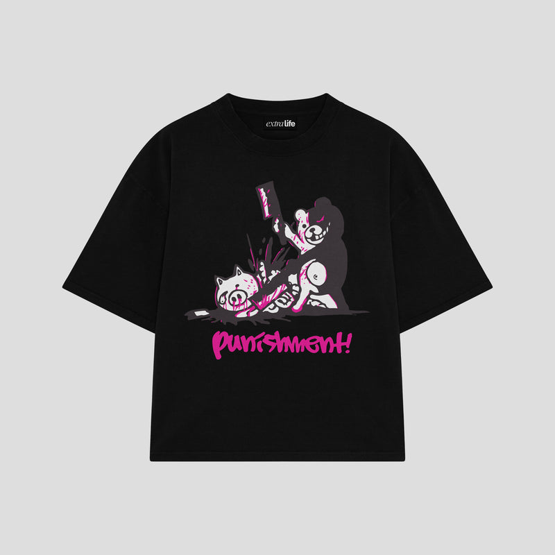Playera streetwear premium de anime y gaming ExtraLife MX, corte boxy oversized drop shoulder heavyweight en color Deep Black y Off-White, moda urbana mexicana de culto.