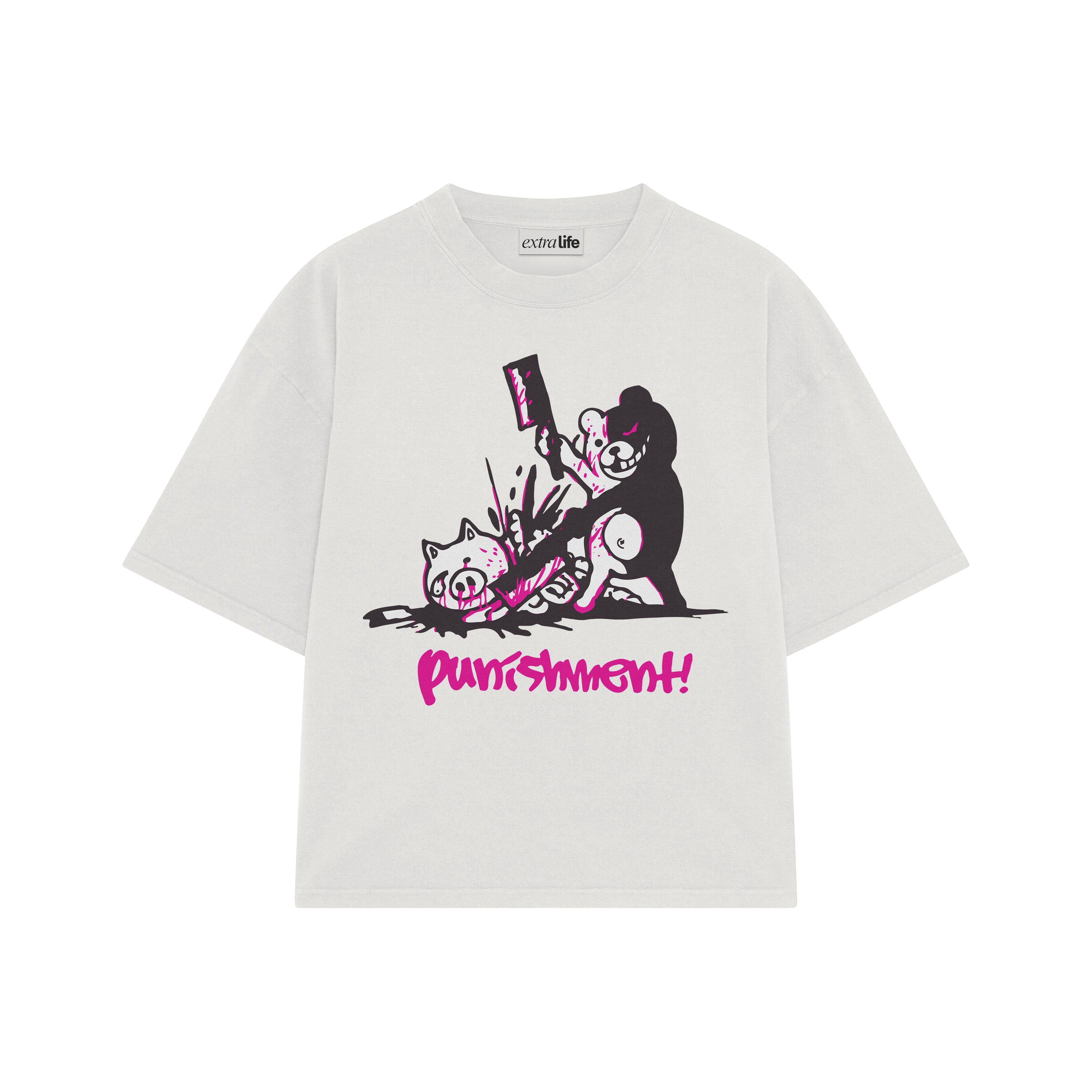Playera streetwear premium de anime y gaming ExtraLife MX, corte boxy oversized drop shoulder heavyweight en color Deep Black y Off-White, moda urbana mexicana de culto.