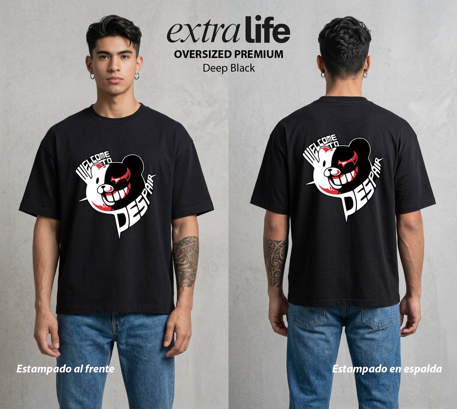 El Juicio Final Escolar | Bienvenido al Caos #00615 - Playera Oversized Premium | Deep Black - Foto en modelo