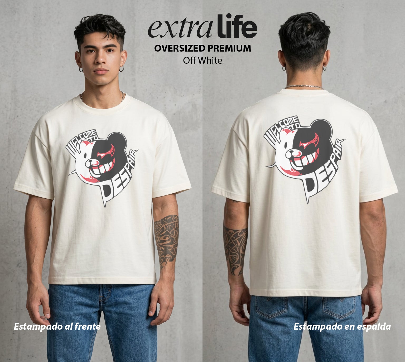 El Juicio Final Escolar | Bienvenido al Caos #00615 - Playera Oversized Premium | Off White - Foto en modelo
