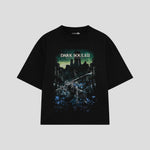 Playera streetwear premium de anime y gaming ExtraLife MX, corte boxy oversized drop shoulder heavyweight en color Deep Black y Off-White, moda urbana mexicana de culto.