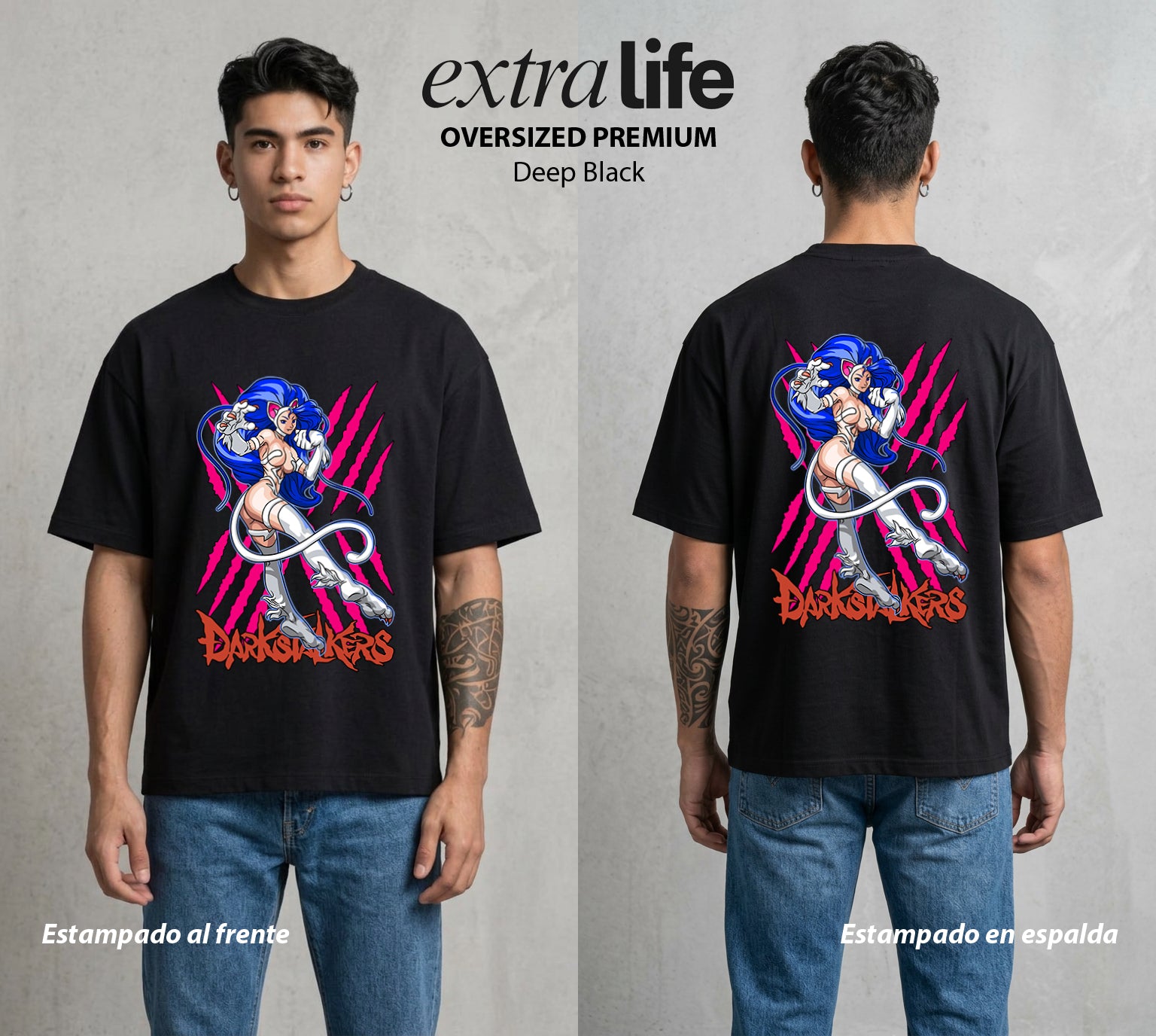 La Noche de los Acechadores | La Gata del Bien #00618 - Playera Oversized Premium | Deep Black - Foto en modelo